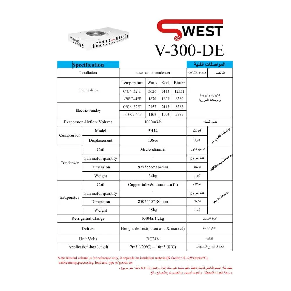 ورقة مواصفات — وحدة تبريد SWEST طراز V-300-DE
