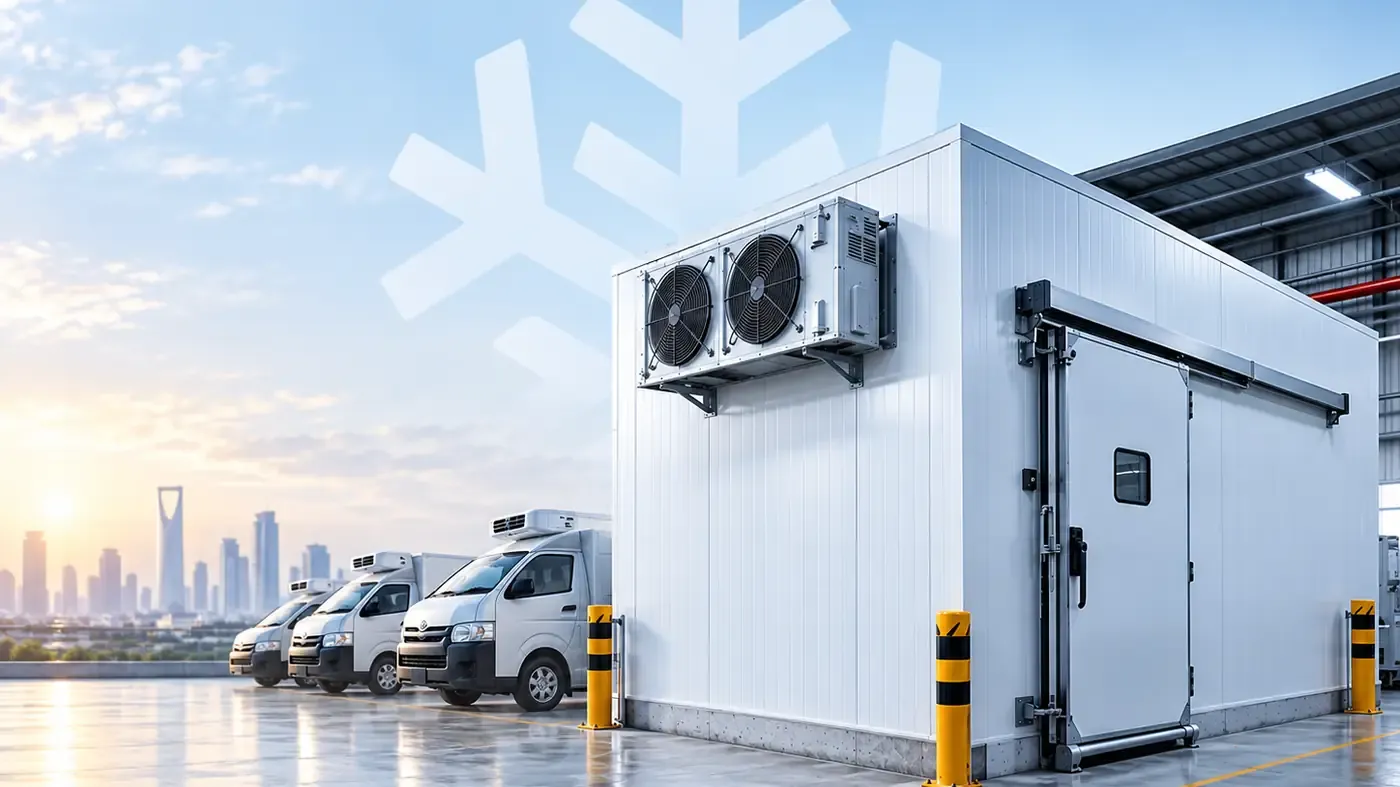 A cold room built with 100 mm panels, its condensing unit running on the roof.