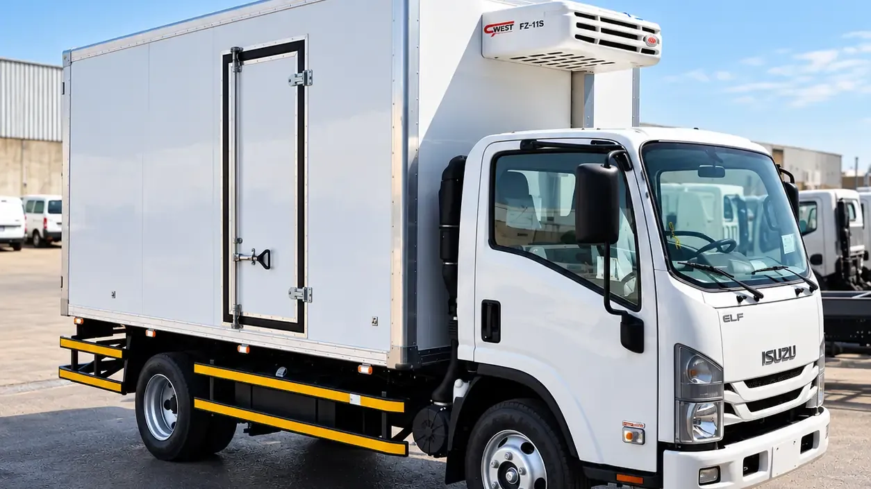 A truck with an insulated body after installation and final inspection.