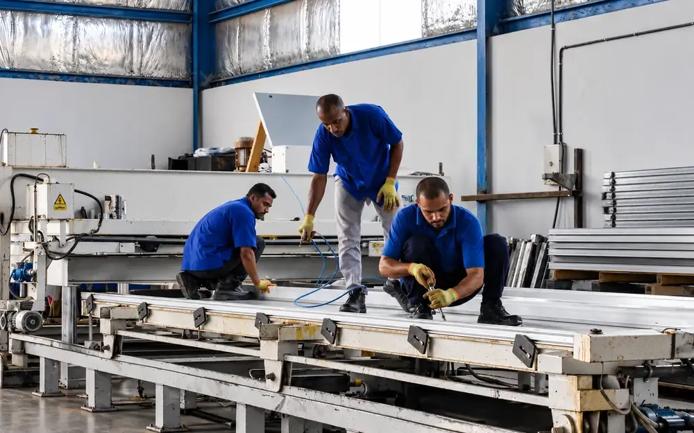 The Swarwest team preparing panels: fabrication and installation under one roof.