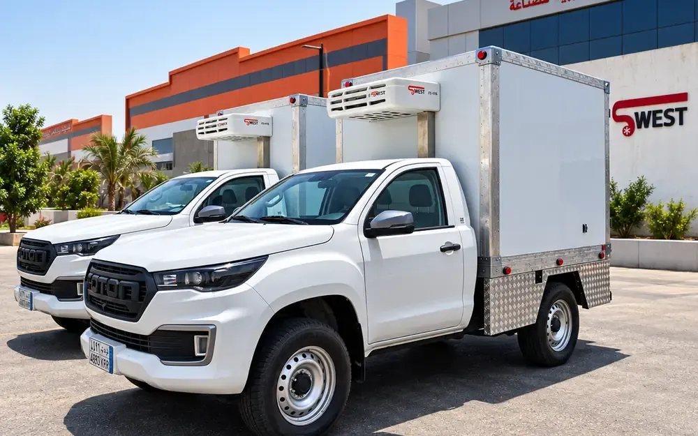 A pickup with a refrigerated box — the same build principle on a smaller vehicle.