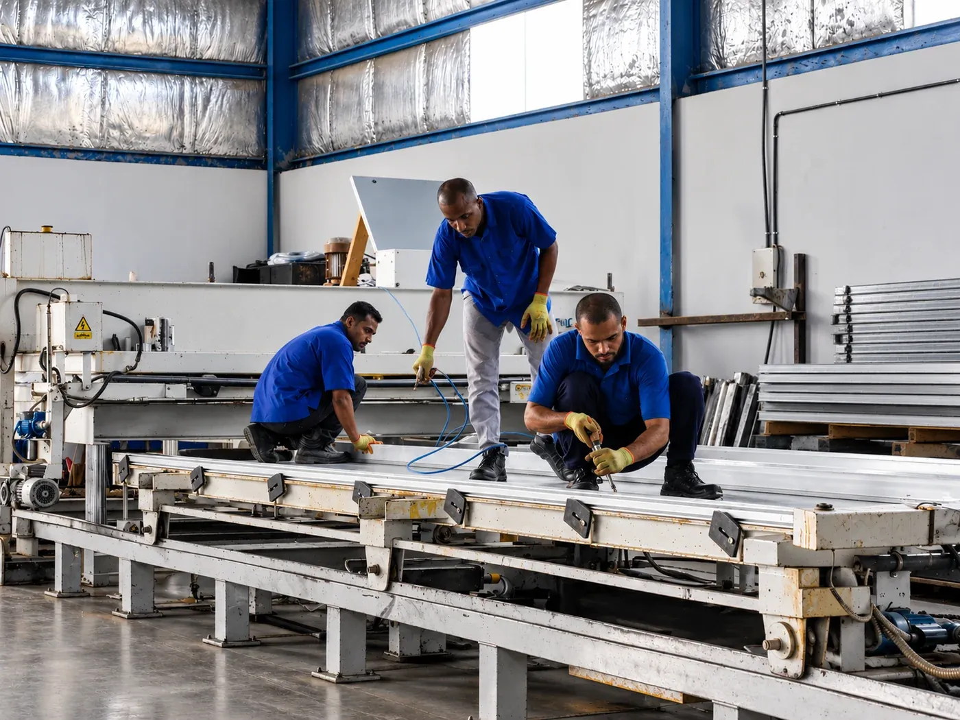 Swar Al-Gharbia technicians fabricating insulation panels in the workshop
